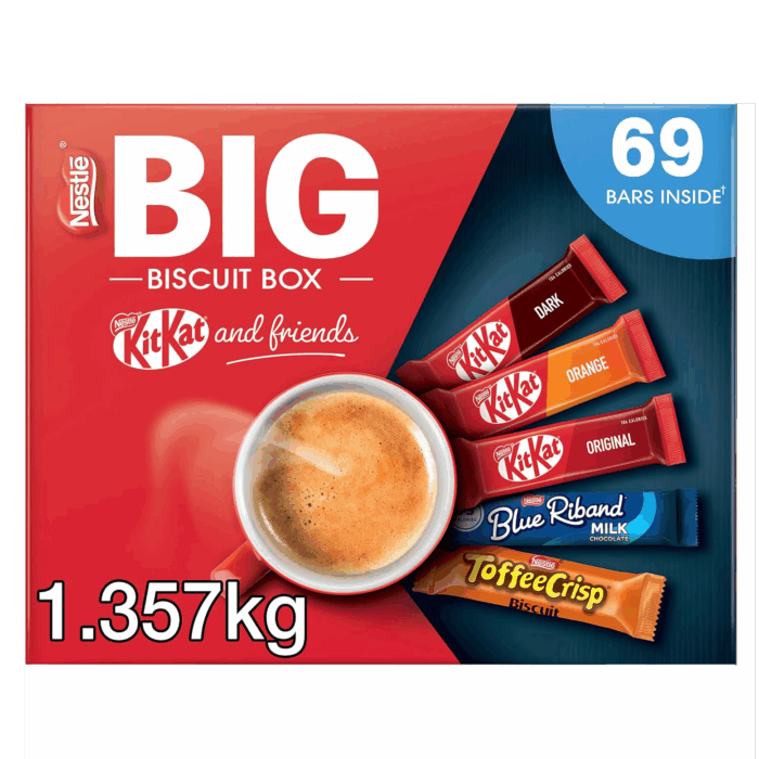 【Flash Sale】 Nestlé Kitkat and Friends Big Biscuit Box | 69 x Chocolate Biscuit Bars - KitKat, Blue Riband, Toffee Crisp | Box 1.357kg