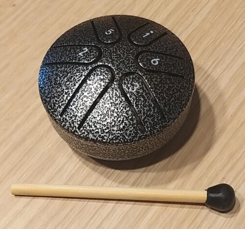 Ethereal Drum, A 3-inch 6-tones Steel Tongue Drum, Is Compact And Portable, Allowing People To Relieve Stress, Heal And Meditate. It Comes With Drumsticks And Music Notes. Eid Al-Adha Mubarak photo review